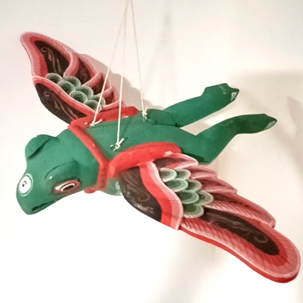 Vintage Folk Art - 13" Wooden Flying Frog
